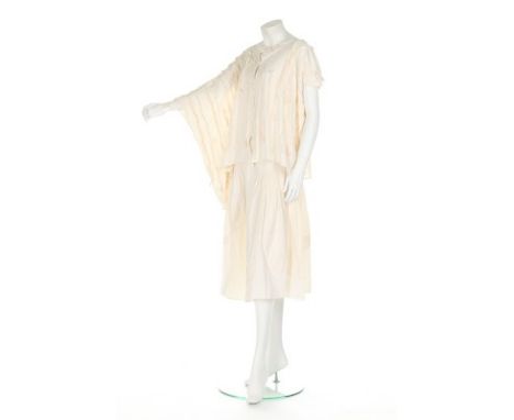 A rare and early Rei Kawakubo/Comme des Garçons cream cotton jersey 'beggar' ensemble Spring-Summer, 1983, with Tricot labels