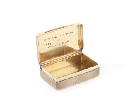 A silver-gilt snuff box given by the Duke & Duchess of Windsor as a gift to Katherine and Herman Rogers, Christmas 1948, assa