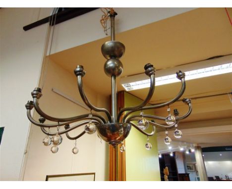 A CHROME PLATED 12-LIGHT CEILING LIGHT FITTING c.1930s, 85cm diameter