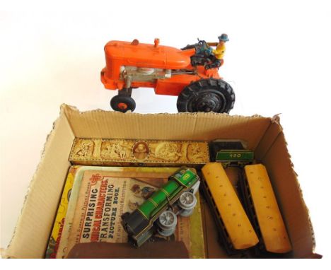 ASSORTED COLLECTABLES comprising a plastic Marx Toys 'Tricky Tommy Tractor', orange; a tinplate Mettoy railway locomotive and