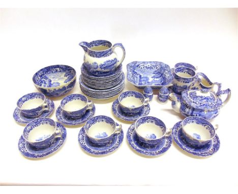 A COLLECTION OF SPODE 'ITALIAN' PATTERN  including teapot, eight cups and saucers, two jugs, two large bowls, salt and pepper