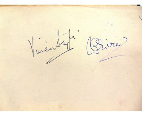 AN AUTOGRAPH ALBUM the signatures including Basil Radford, Alec Guinness (on stained lined paper laid down), George Relph, Pe