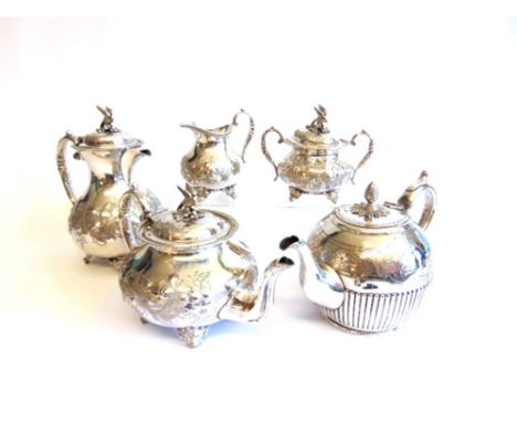 A FOUR PIECE EPBM TEA SERVICE by John Turton; with an unassociated silver plated teapot 