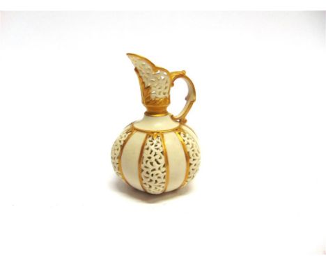 A GRAINGER & CO ROYAL CHINA WORKS, WORCESTER:  a small reticulated ewer with gilt decoration, c. 1889, 12.5cm high