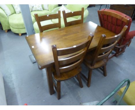 SOLID OAK DINING TABLE AND FOUR MATCHING LADDER BACK CHAIRS 