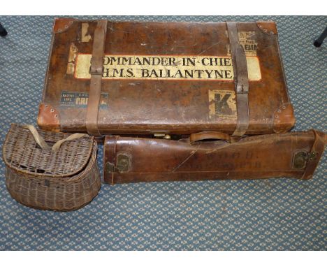 A Second World War Stitched Leather Case, rectangular, with brass lock and base studs, the hinged cover with reinforced angle