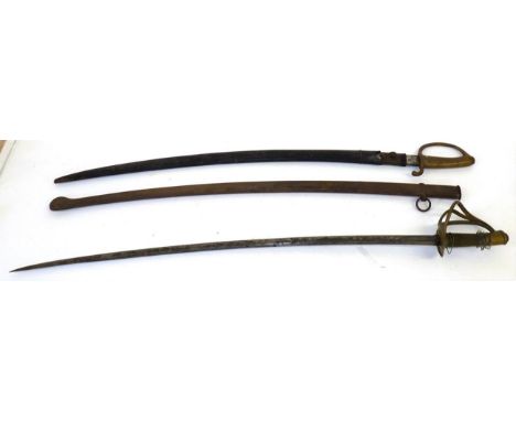 A French Model 1822 Light Cavalry Trooper's Sword, the 90cm single edge curved steel blade with a broad fuller and a narrow b