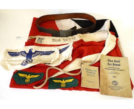 A German Third Reich Kriegsmarine ''Gösch'' NSDAP Flag, in  double sided printed linen, the hoist stencilled with Wehrmacht e