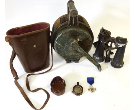 A Second World War Klaxon Air Raid Siren, with original green paint, lacks stand; a Pair of Second World War Barr &amp; Strou
