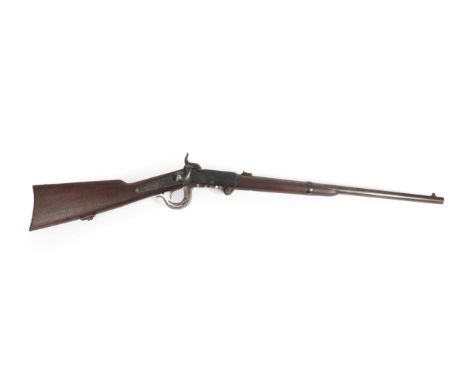 A US Civil War Burnside 4th Model .54 Calibre Percussion Breech Loading Cavalry Carbine, the 53cm round blued steel barrel st