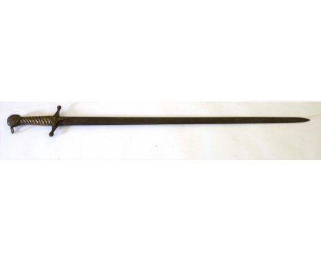 A 19th Century British Band Sword, with 71cm double edge steel blade, the brass cruciform hilt with foliate rosette cast lang
