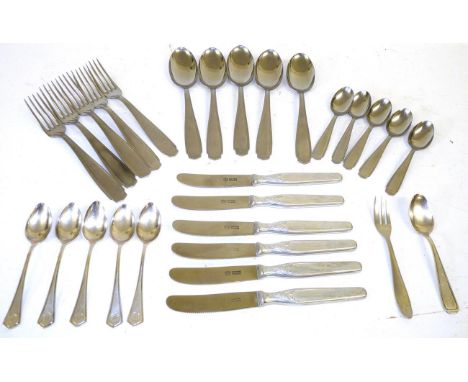 A Set of Five German Third Reich Alpacca Teaspoons, each with apex terminal decorated with SS runes within a laurel wreath, s