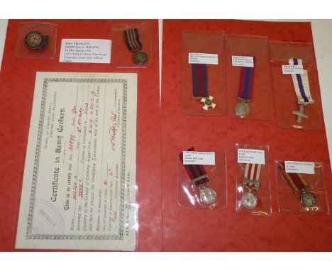 Seven Single Miniature Medals, comprising Military Medal (George V) loosely mounted on a display card with a Comrades of the 