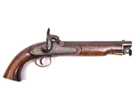 A .65" percussion holster pistol of 1842 Lancer type, 15" overall, barrel 8¾" engraved "Fredk. Barnes &amp; Co, London" and s