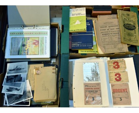 A large quantity of railway related paperwork for sorting. Including; 1950s-80s Timetables, Engine Workings Timetables, LMS a