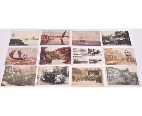 13x Railway and Transport related postcards. Including 5x Great Eastern Railway published postcards; River Thurne, Wroxham, G