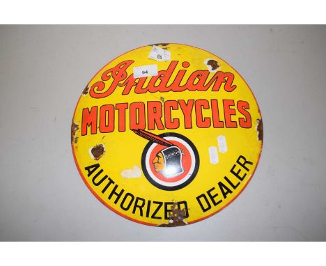 Circular enamel sign marked Indian Motorcycles