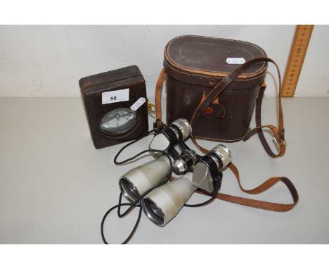 Mixed Lot: Tokyo Savoy 10 x 40 binoculars together with a hardwood cased compass 