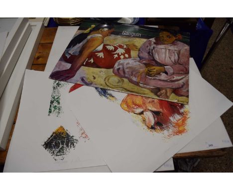 Folder of coloured prints after Gauguin together with further prints Scotch Whisky interest
