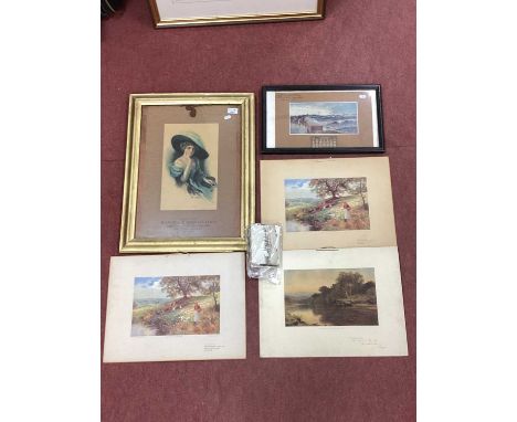 Rawson's Specialities of Sheffield Framed Print and Three Calendar Prints, Broomhead of Bakewell example, a quantity of postc