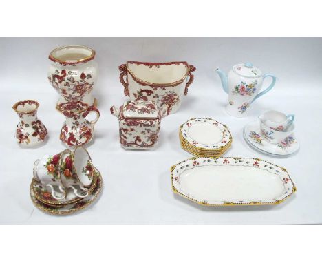 Masons Mandalay Red oblong planter, vases, jug and lidded pot together with two trio sets of Royal Albert Old Country Roses, 