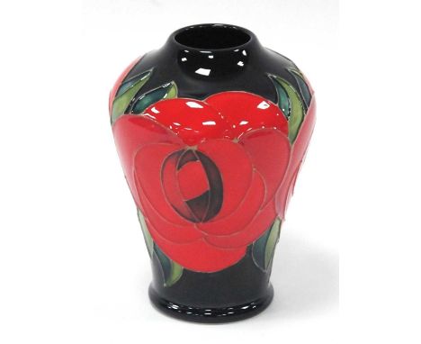 A Moorcroft Pottery Vase, painted in the 'Red Rose' design by Emma Bossons, shape 78/4, impressed and painted marks, 10cm tal
