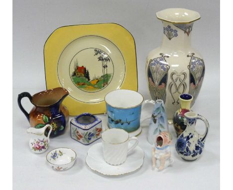Mason's Liberty 'Ianthe' Vase 25cm tall, Old Tupton, Quimper, viola, Hammersley and other ceramics:- One Tray.