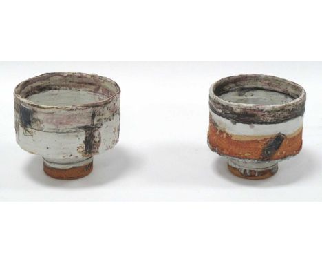 Studio Pottery 'RW Impressed - possibly Robin Welch reservoir bowl stoneware partially glazed but mainly matt with cruciform 