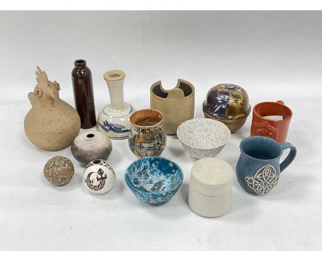 Studio Pottery - Cockerel, 'NF' Celtic Mug, etc (14) - One Tray.