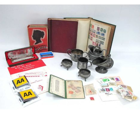 Hohner Chromonica 270, with instruction booklet, Piccolo Harmonica, 'AA' badges, pewter, two loose leaf stamp albums, early t