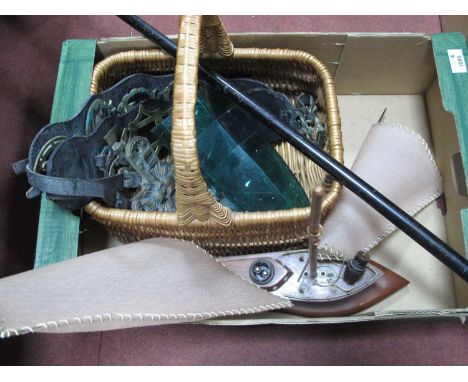 Wooden Table Lamp As A Yacht, 41cm long, ebonised walking cane with horn handle, basket, horse-brasses, light shades.