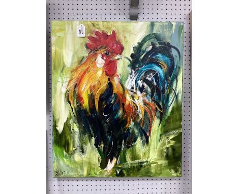 Lynne Wilkinson, Cockerel, oil on canvas, signed and dated '13, 60 x 50cm.Picture appears clean and without any damage.