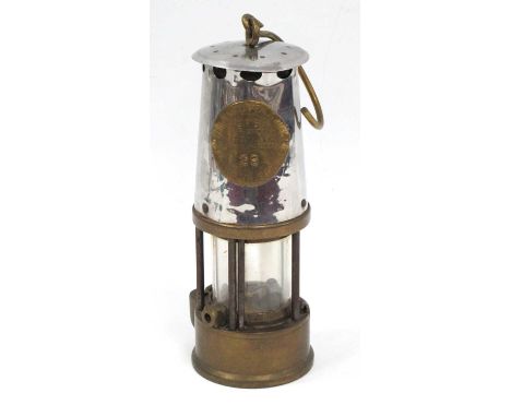 Miners Lamp - Protector, Eccles 25cm tall with handle down.