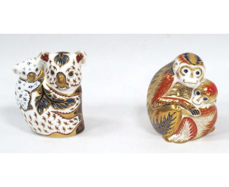Royal Crown Derby Paperweights 'Koala and Baby', 'Monkey and Baby', both second quality (2).