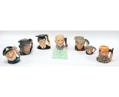 Royal Doulton Character Jugs 'Johnners', 10.5cm tall, with certificate, 'W.G. Grace', four similar sizes and 'The Poacher' sm
