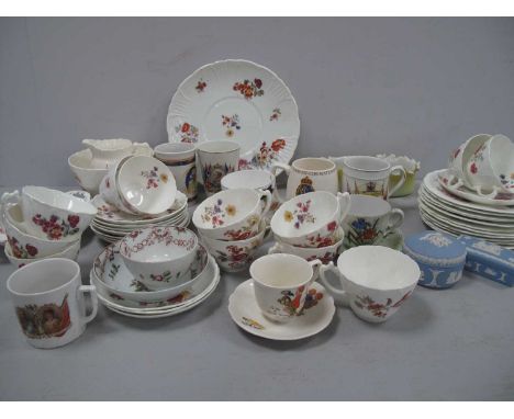 Early XX Century Floral Tea Service of Approximately 37 pieces, Coalport dish, XIX Century English tea bowl and saucer, Commo