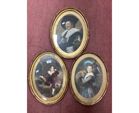 Three Old Master Oval Prints in Gilt Frames (3).