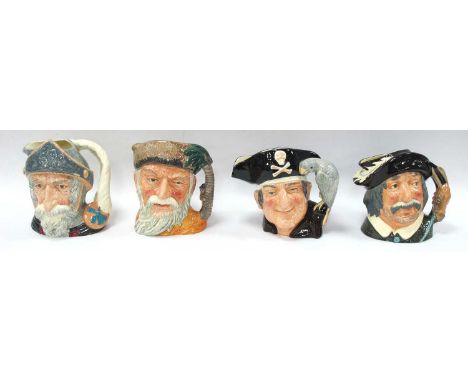 Royal Doulton Character Jugs 'Robinson Crusoe' 19cm tall, 'Long John Silver', 'Sancho Panza', 'Don Quixote' (4).