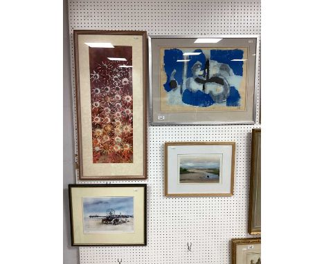 Michael Burgess (Sheffield Artist), Abstract mixed media in blue hues 36x50cm, signed lower right together with another simil