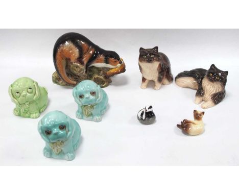 Sylvac Pottery Figure of an Otter with a Trout, Sylvac cats, etc:- One Tray.
