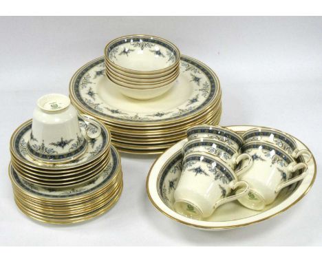 Minton 'Grasmere' Pattern Dinnerware comprising - two dinner plates, ten side plates, six cups and saucers, six fruit bowls, 