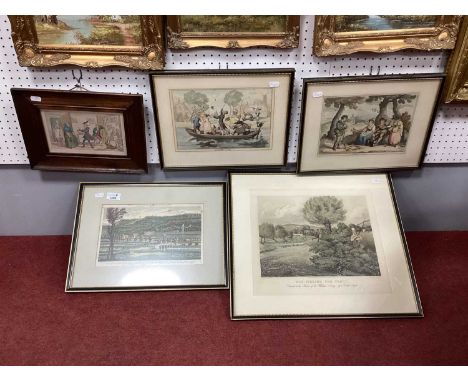 Doctor Syntax Aquatint 11 x 18cm, H. Bunbury Prints of Anglers 1611 &amp; 1811, Chastworth House engraving, 'Fly Fishing for 