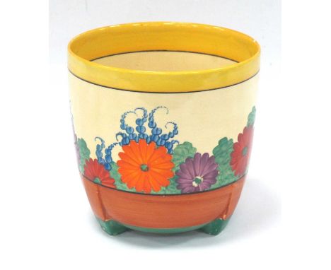Clarice Cliff Dover shaped Jardiniere decorated in the Gay Day pattern, stamped to base, approx. 15.5cm high.Hairline approx.