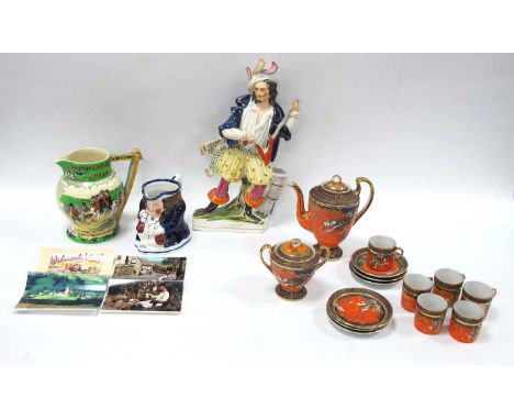 XIX Century Staffordshire Flatback 'Will Watch' Crown Devon Fieldings 'Widdicombe Fair' musical jug, Japanese coffee service 