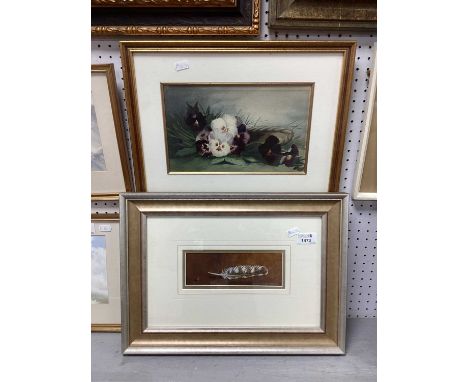 Richard Whittlestone (Chesterfield Artist) Featuring Ladybird, watercolour, signed lower right, 6.5 x 19.5cm. Still life wate