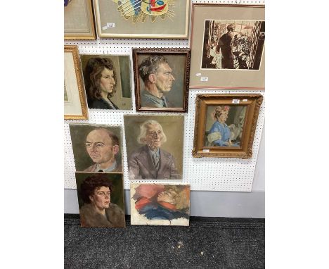 Lois. E. Freeman Oil Paintings, portrait studies including a seated lady wearing a floral hat and blue dress, oil on canvas 2