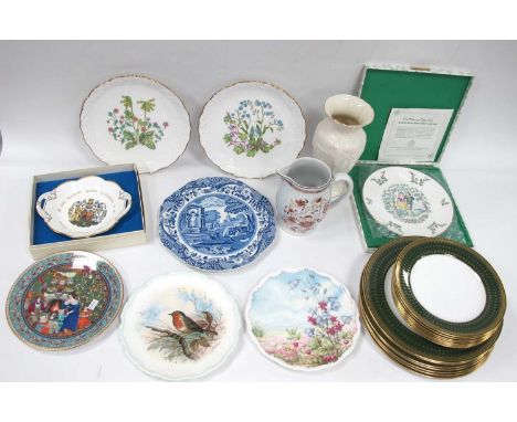 Spode Royal Windsor China Plates (15), Coalport, Royal Doulton and Royal Albert examples - Belleek Vase, Wedgwood 'Kashmar' j