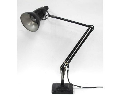 Herbert Terry Angle Poise Lamp, on square black stepped base, 15cm wide.