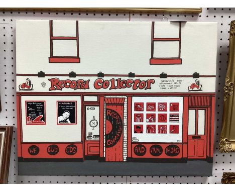  Print of the record collector store, Sheffield (originally by Alan Pennington); the windows featuring artwork not by the ori
