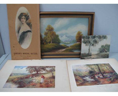 Six Rawson's Mineral Waters of Sheffield Calendar Prints, from the early XX Century. Australian landscape, oil on board, 29 x